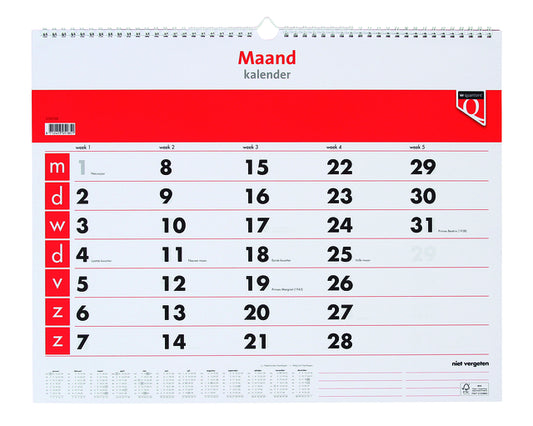 Maandkalender 2025 Quantore 34x43cm met notities