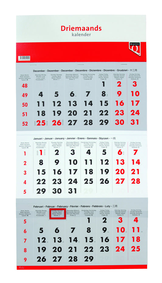 Quantore 3-maandskalender 2025, 59x30,5 cm