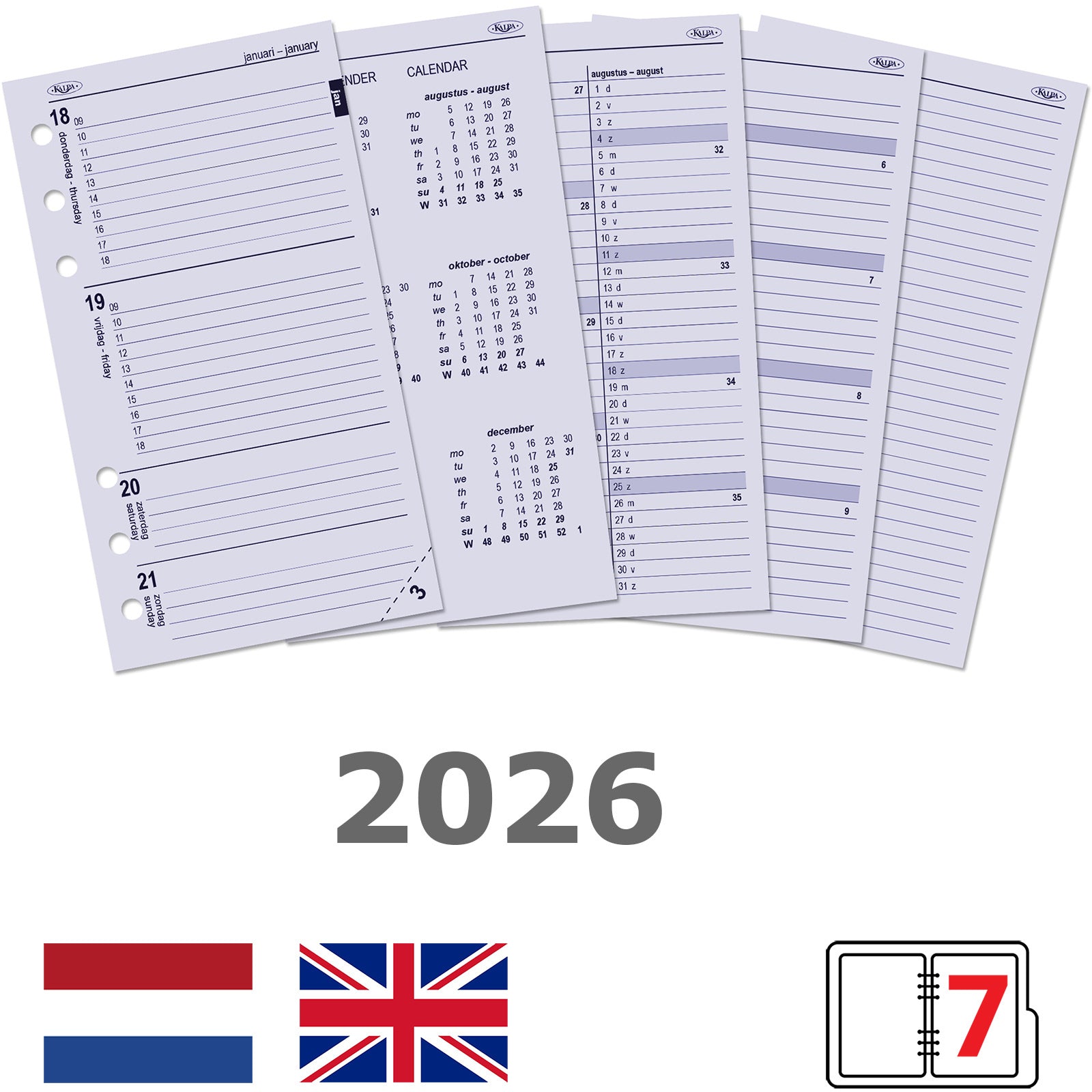 Agendavulling 2025 Kalpa Personal 7 dagen/2 pagina's - 2