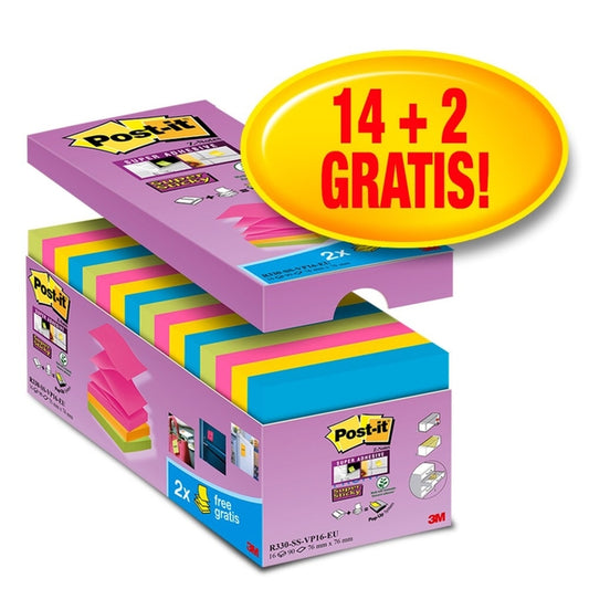 Post-it® Z-Note 76x76mm Super Sticky Assortiment, 90 vellen