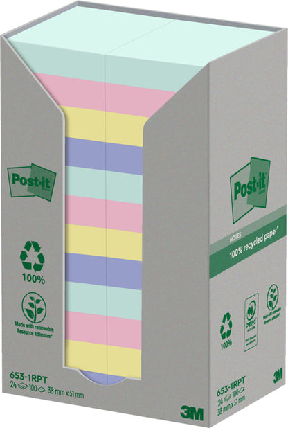 Memoblok Post-it® Recycled Pastel Notes 38x51mm rainbow