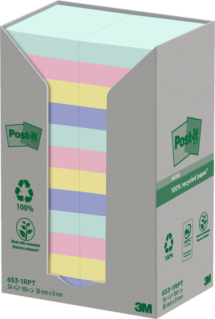 Memoblok Post-it® Recycled Pastel Notes 38x51mm rainbow