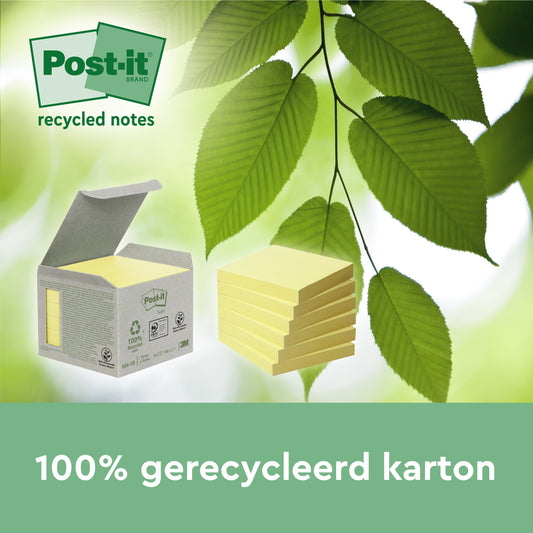 Memoblok Post-it® Recycled Notes 38x51mm geel, 24 blokken