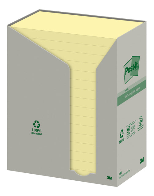 Memoblok Post-it® Recycled Notes 76x127mm geel, milieuvriendelijk