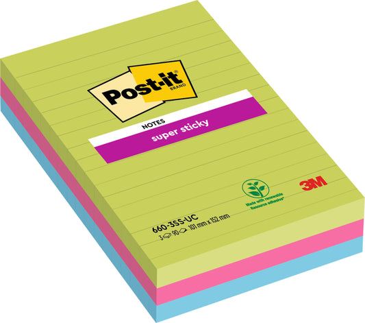 Post-it Super Sticky Notities 102x152mm Assorti