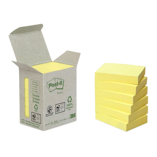 Memoblok Post-it 653-1B Recycled 38x51mm Geel