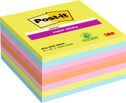 Post-it Super Sticky 654 Rainbow, 76x76mm, 360 vel