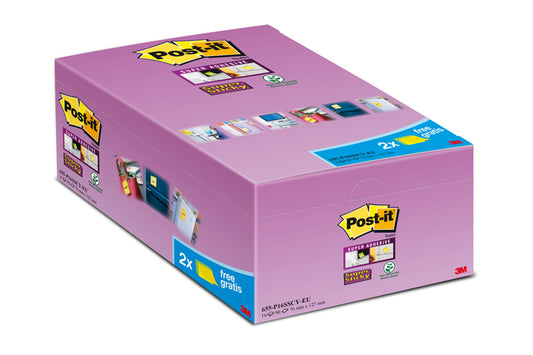 Post-it Super Sticky notities 76x127mm, gl, 14+2 vellen