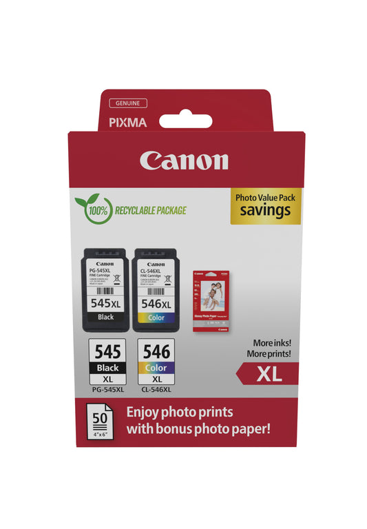 Canon PG-545XL Zwart + CL-546XL Kleur Inktset - 1000 pagina's