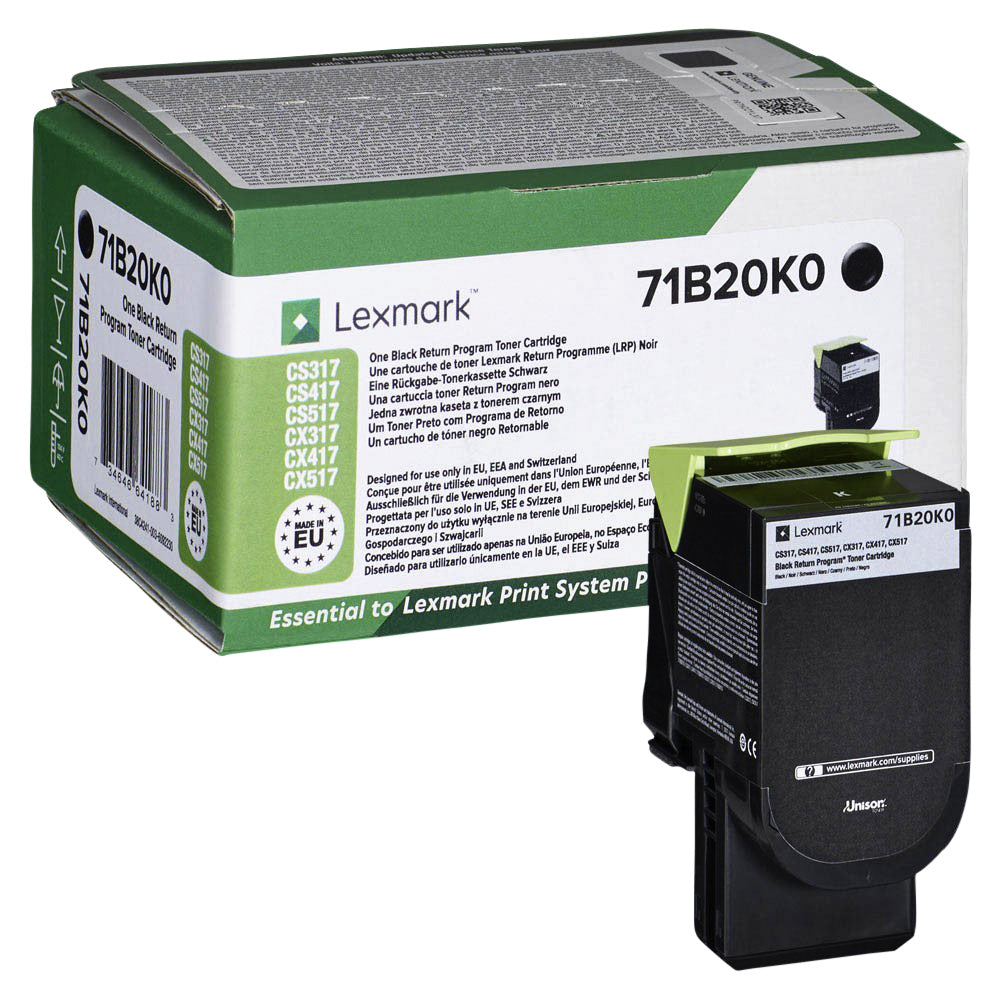 Lexmark 71B20K0/Z zwart Tonercartridge - Origineel, 3000 pagina's