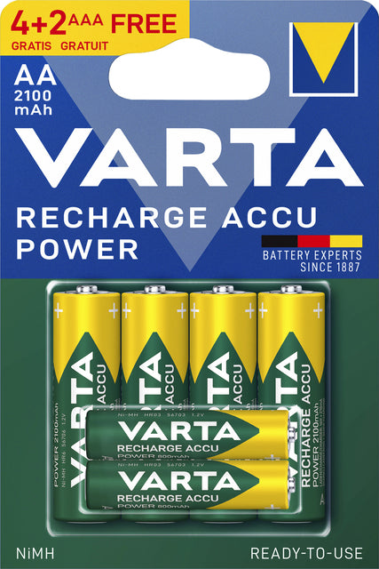 Varta ReadyToUse AA oplaadbare batterij 2100mAh inclusief 2 AAA