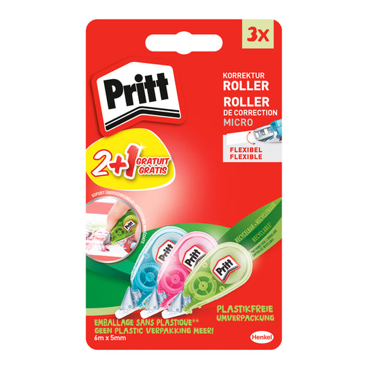 Correctieroller Pritt micro 5mm 3 stuks, 6m per stuk