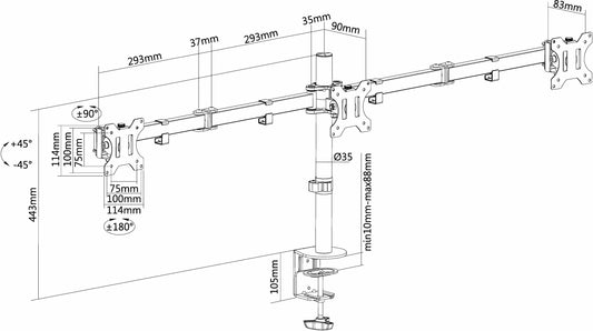 Neomounts D550D3 Monitorarm 10-27 inch Zwart voor Drie Schermen