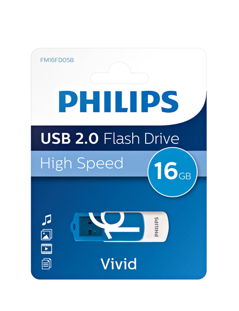 USB-stick Philips Vivid Key 16GB USB 2.0 Blauw - 2