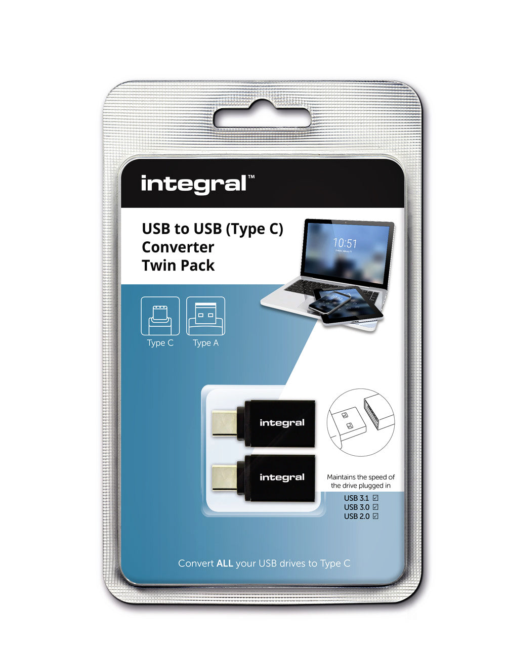 Integral USB-C naar USB-A Adapter 3.1 Zwart - 2