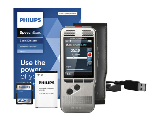 Philips Pocket Memo DPM 7200/02 met Microfoons en Software