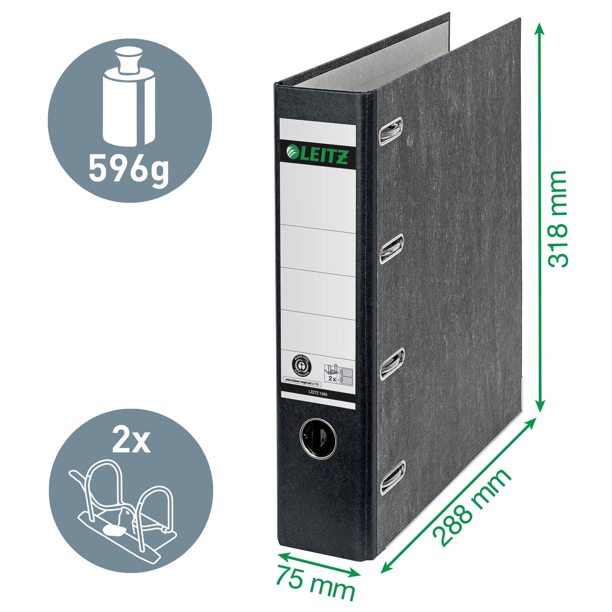 Leitz 1092 180° Giro-ordner A4 75mm karton, zwart, CO2-neutraal