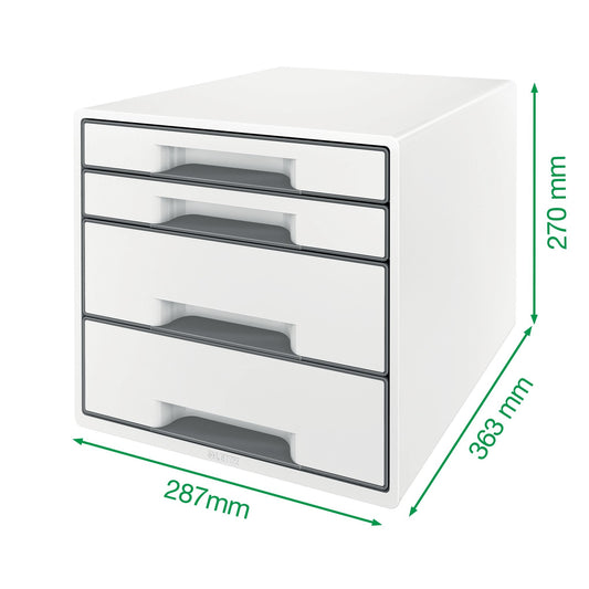 Leitz WOW Cube Ladeblok A4, 4 Lades in Wit en Grijs