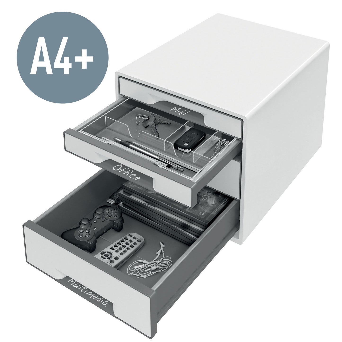 Leitz WOW Cube Ladeblok A4, 4 Lades in Wit en Grijs - 2
