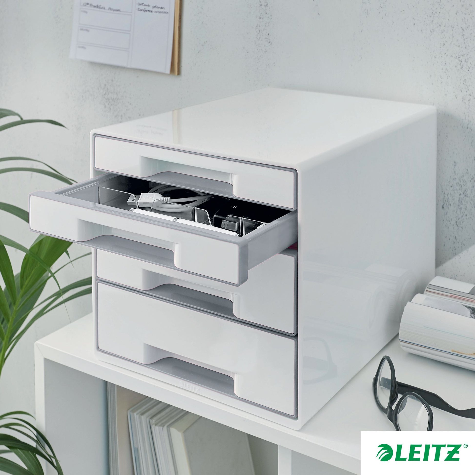 Leitz WOW Cube Ladeblok A4, 4 Lades in Wit en Grijs - 3