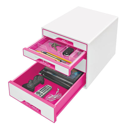 Ladenbox Leitz WOW 4-laden wit/roze met opbergtray - 2