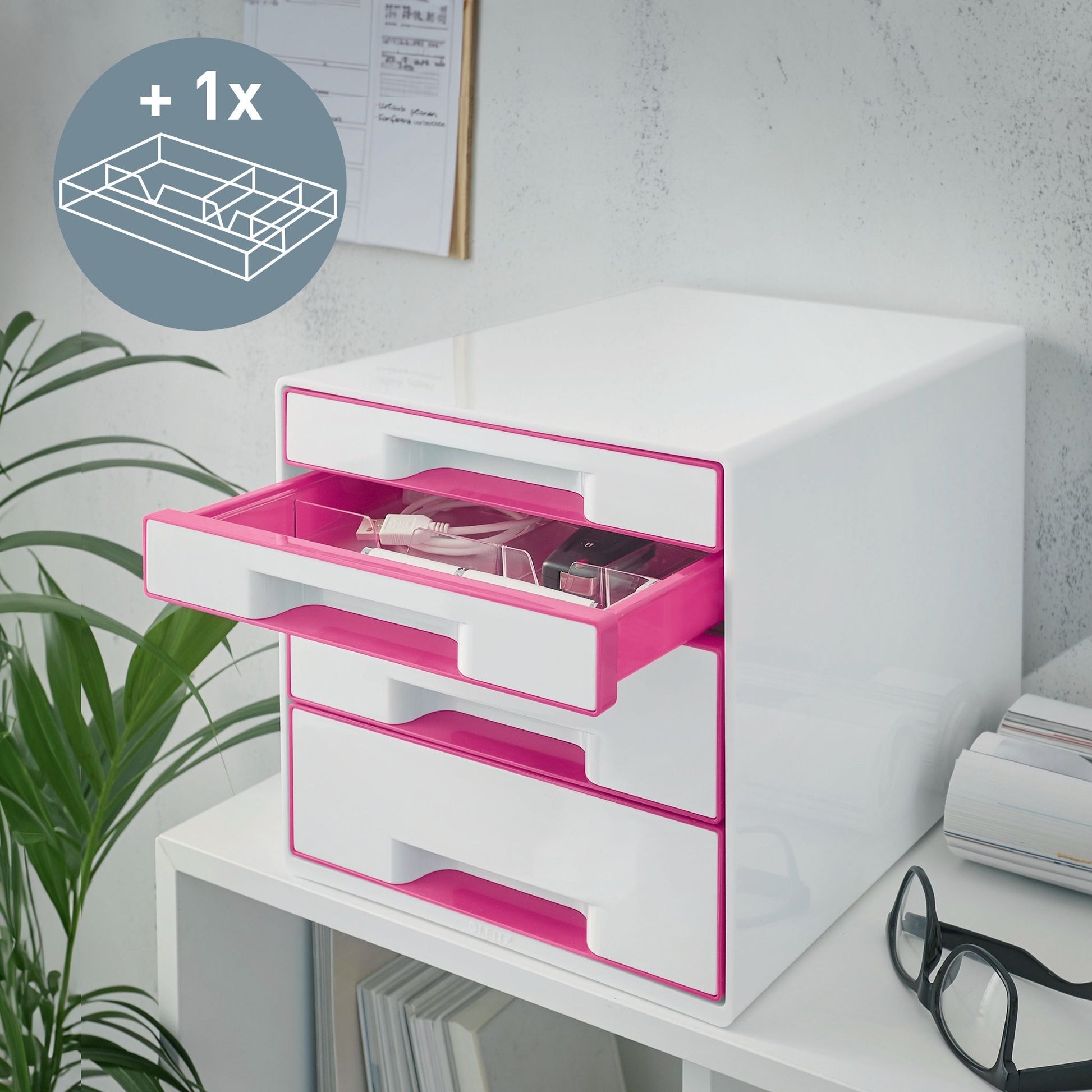Ladenbox Leitz WOW 4-laden wit/roze met opbergtray - 3