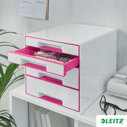 Ladenbox Leitz WOW 4-laden wit/roze met opbergtray - 4