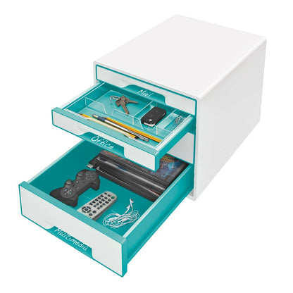 Ladenbox Leitz WOW 4-laden wit/ijsblauw met opbergtray - 2