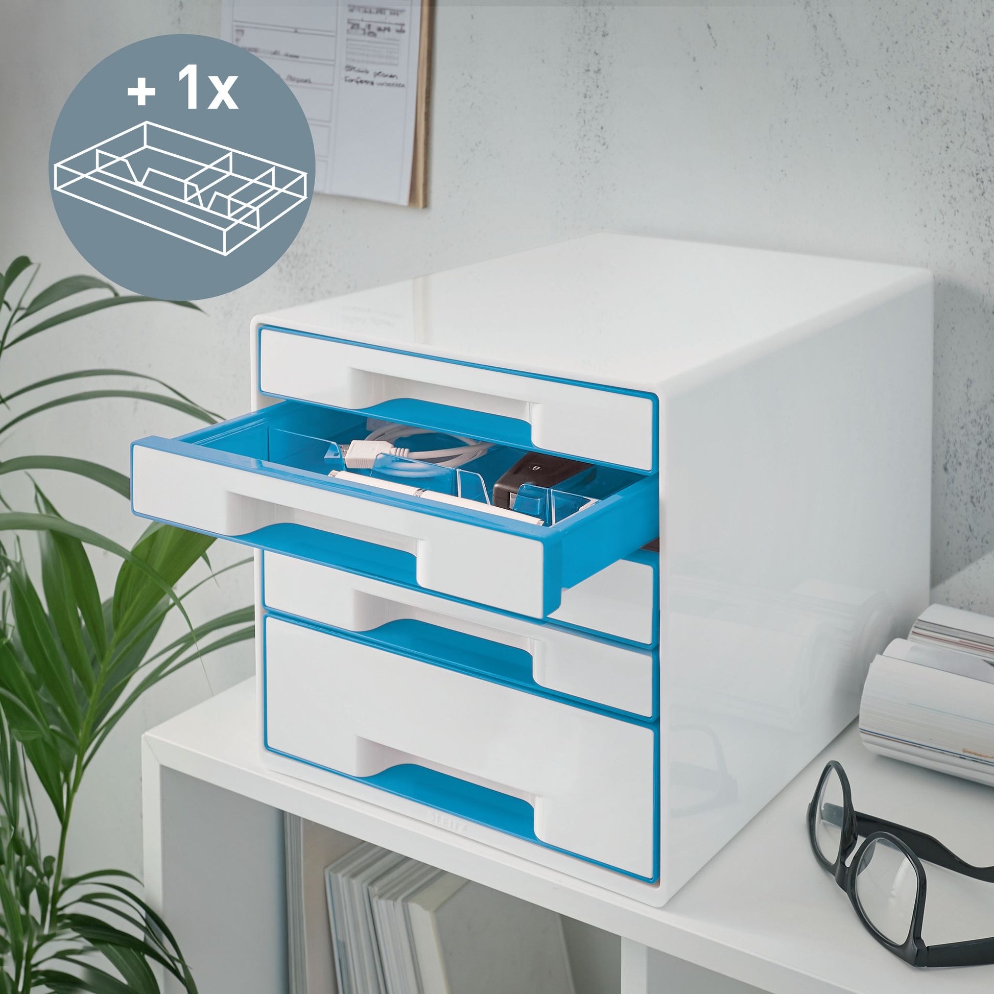 Ladenbox Leitz WOW 5-laden wit/blauw met opbergtray - 2