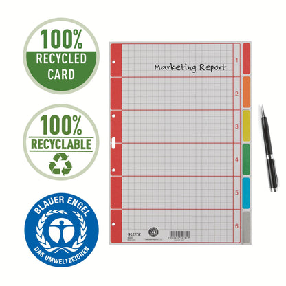 Leitz 4350 A4 6-Kleur Tabs in Gerecycled Karton, 4 Ringen - 4