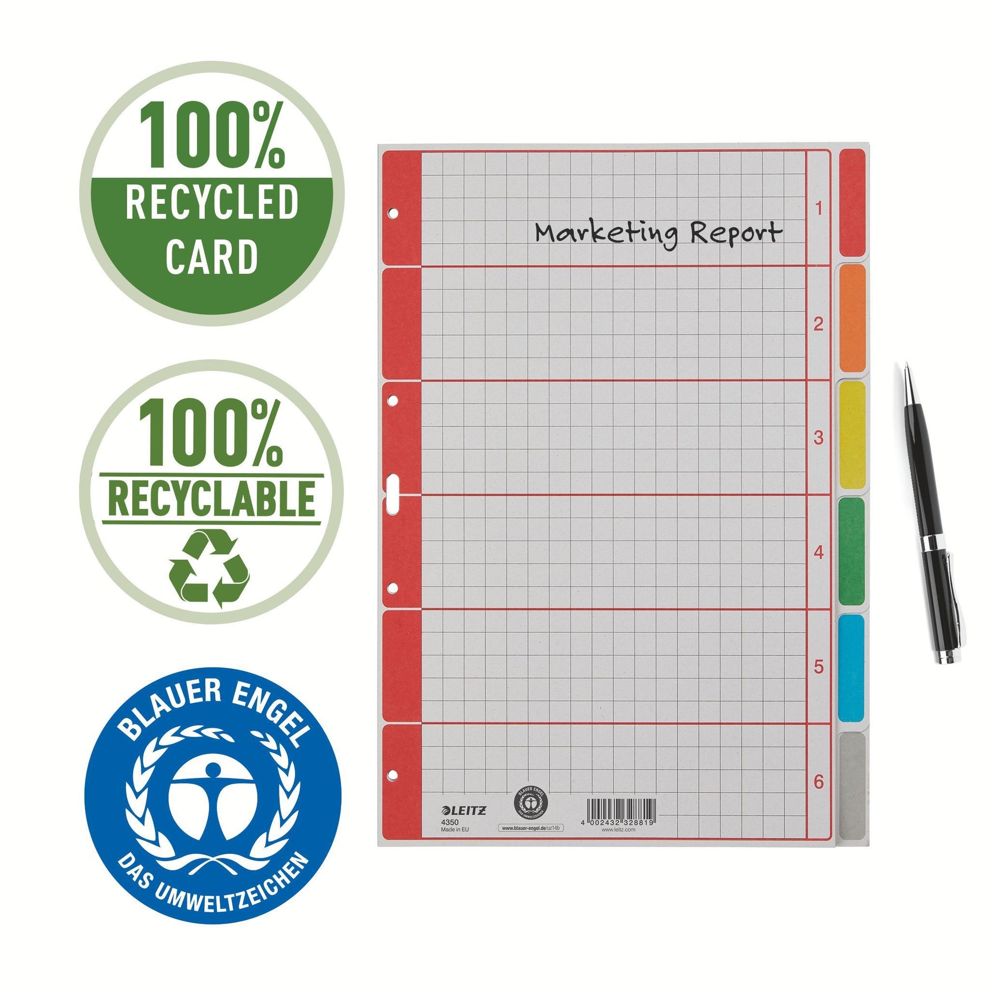 Leitz 4350 A4 6-Kleur Tabs in Gerecycled Karton, 4 Ringen - 4