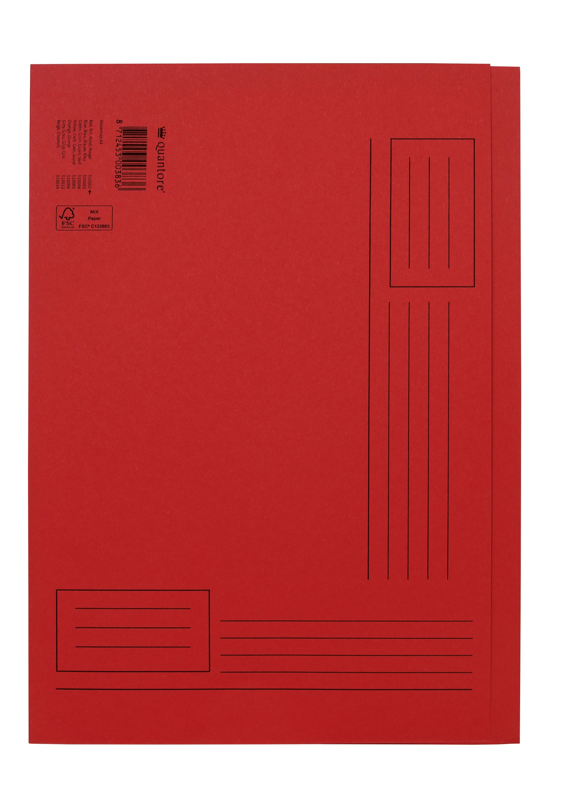 Vouwmap Fo A4, ongelijke zijde, 250g, rood, gerecycled karton