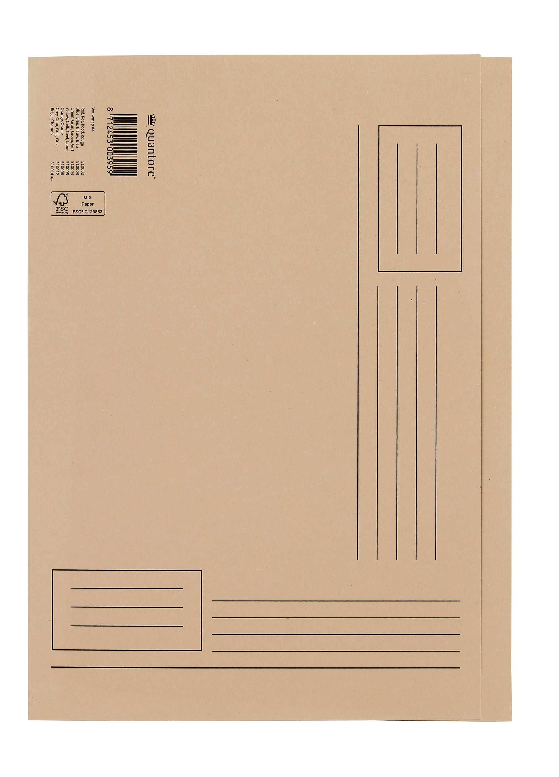 Vouwmap Fo A4, ongelijke zijde, 250g, beige, gerecycled karton