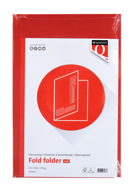 Vouwmap Quantore A4 ongelijke zijde 250gr rood - 2
