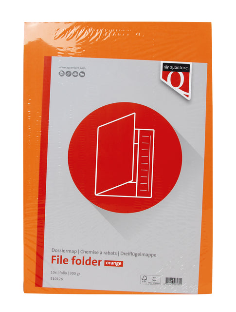 Dossiermap Fo A4, oranje, 300g gerecycled manillakarton, 3 stofkleppen - 2