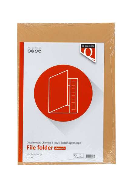 Dossiermap Fo A4, chamois, 300g gerecycled manillakarton, 3 stofkleppen - 2