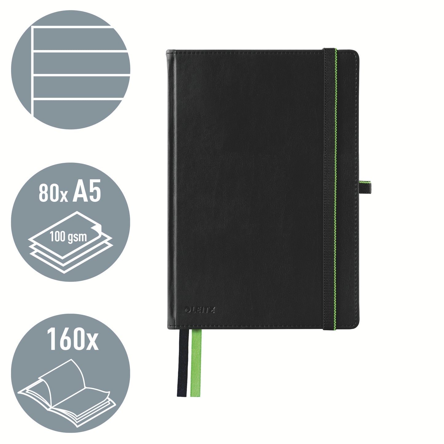 Notitieboek Leitz Complete A5 160 blz lijn 96 g zwart