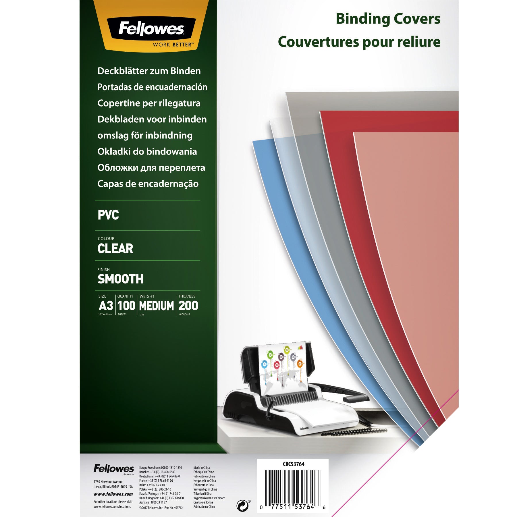 Fellowes A3 PVC Voorblad 200 micron Transparant