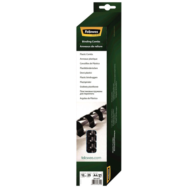 Bindrug Fellowes 12mm 21-rings voor A4 documenten zwart