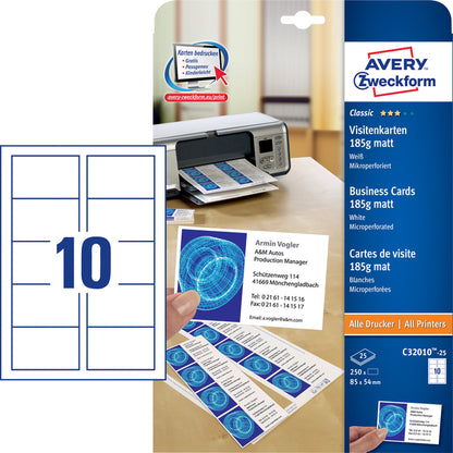 Visitekaart Avery C32010-25 85x54mm 185g, 250 stuks - 2