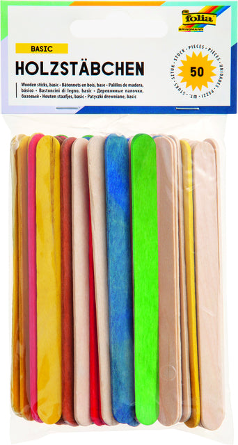 Folia houten stokjes, assorti, 50 stuks