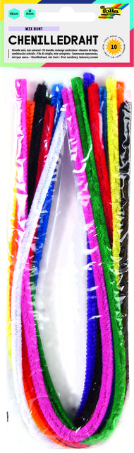 Folia Chenilledraad 50cm x 8mm, set van 10 in diverse kleuren