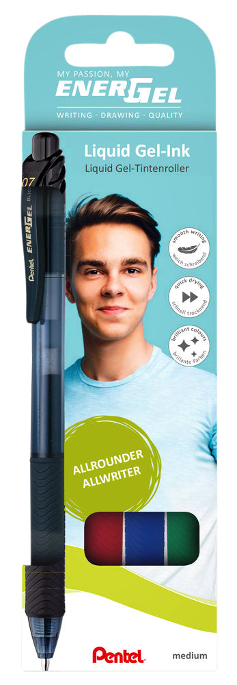 Gelschrijver Pentel Energel-X BL107 Zwart, Rood, Blauw, Groen