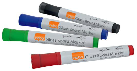 Nobo Glasbord Marker Assorti 4 Stuks, droog uitwisbaar