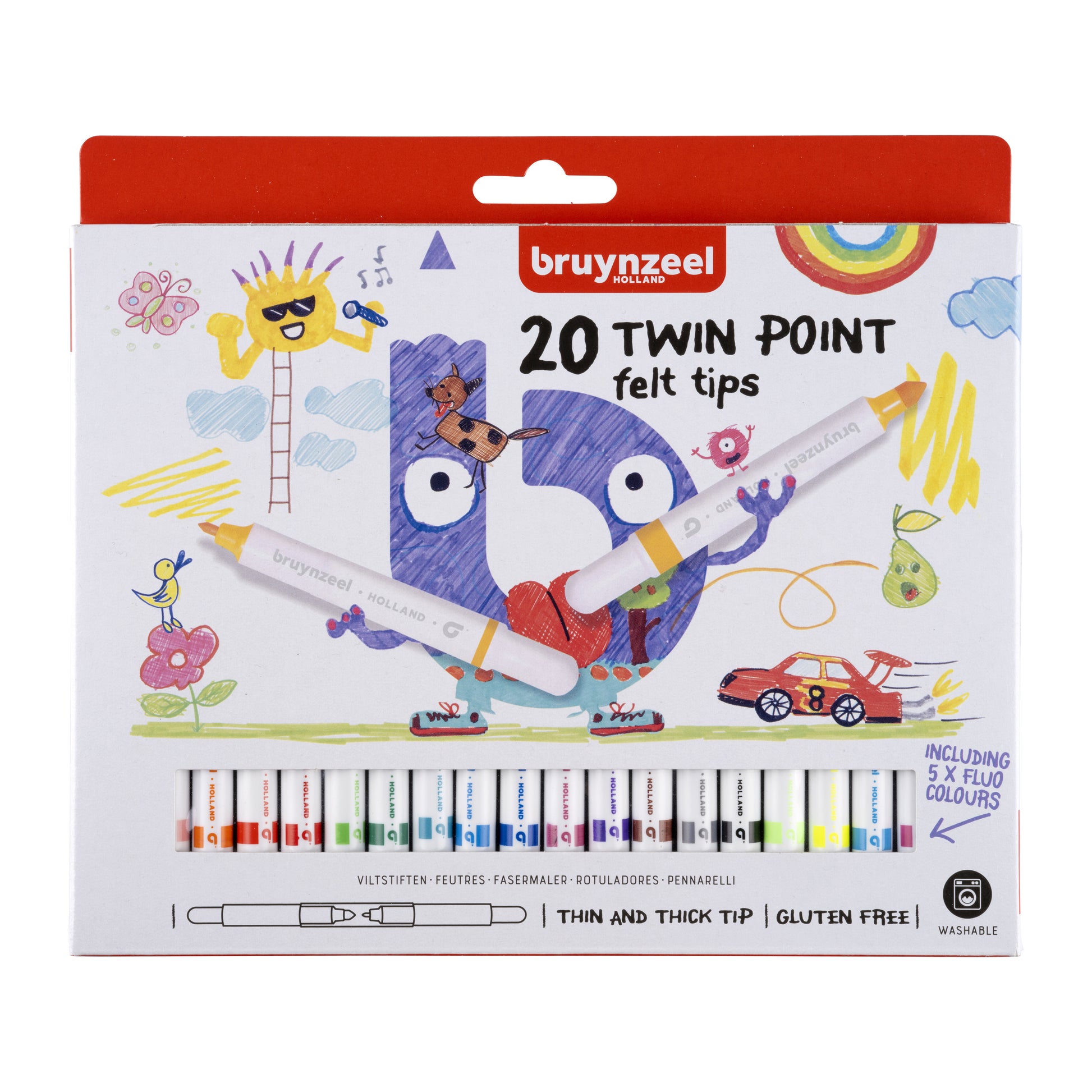 Brynzeel Kids Twin Points Viltstift Assorti 2-in-1, Dikker en Dunner