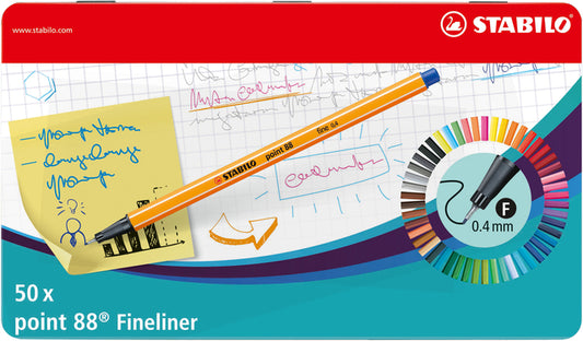 Fineliner STABILO point 88/50 F Assorti 0,4mm met metalen punt