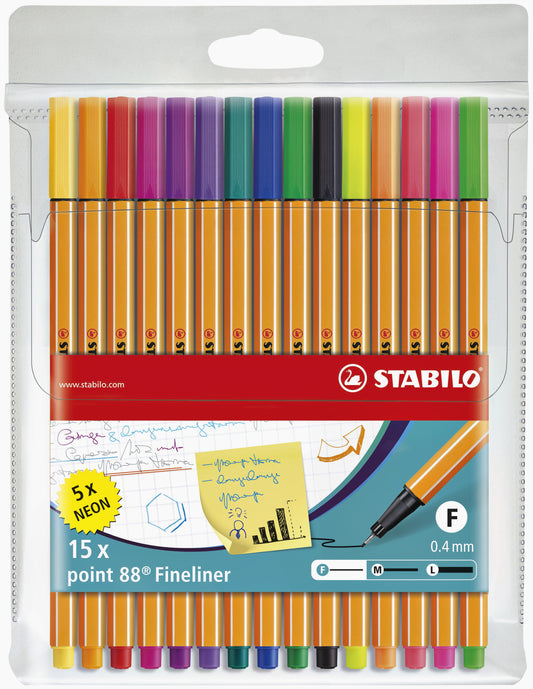 Fineliner STABILO Point 88 F Assorti 15 Stuks