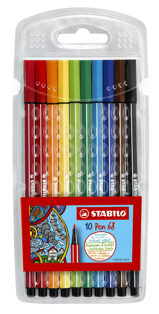 STABILO Pen 68/10 M viltstift 1mm, Assorti, 10 stuks