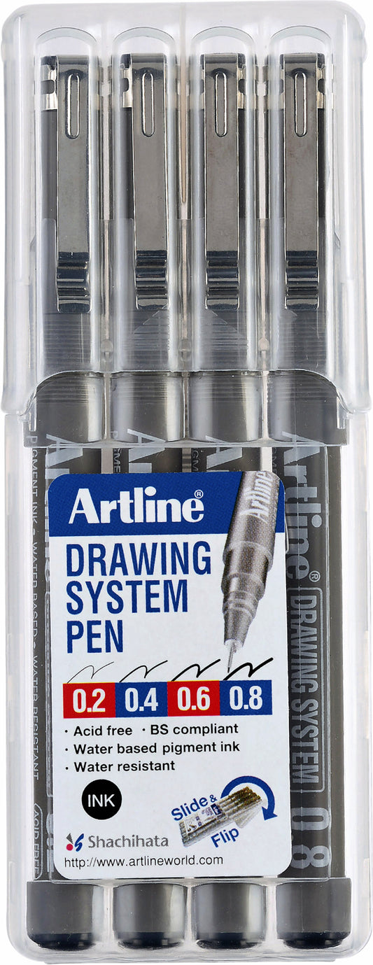 Fineliner Artline Technisch 0,2-0,4-0,6-0,8mm zwart - Waterbasis