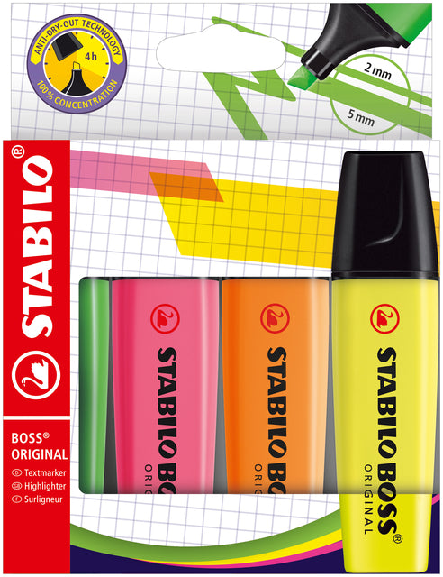 Stabilo Boss Assorti 4-Delige Fluorescerende Markers